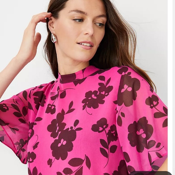 Ann Taylor Tops - Floral Mock Neck Angel Sleeve Popover